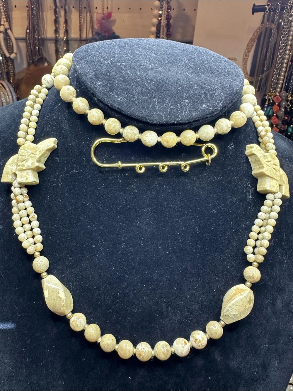 Carved Elephant Picture Jasper Necklace
